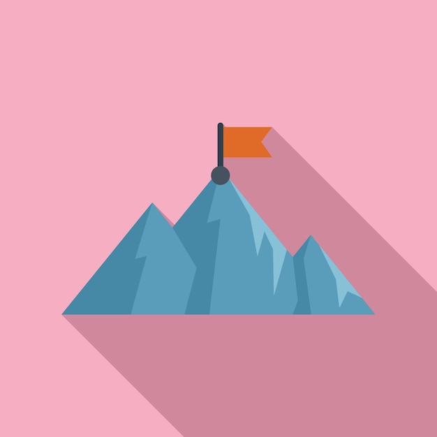 Top flag on mountain icon flat vector Career climb Target business