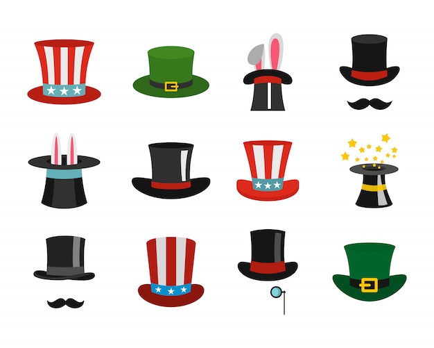 Top hat icon set. flat set of top hat vector icons collection isolated