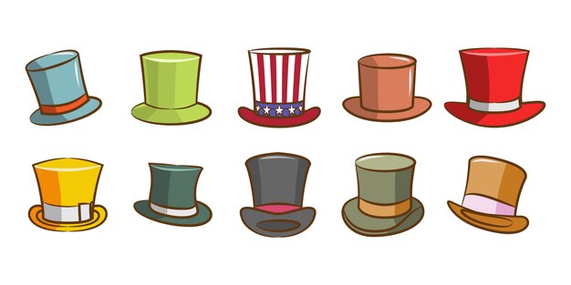 Vector top hat  set collection graphic clipart design