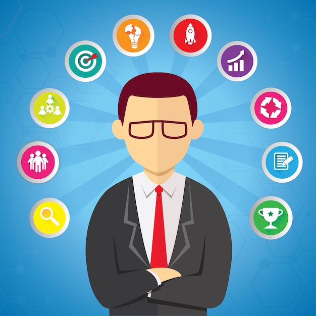 Vector top level businessman with business ideas