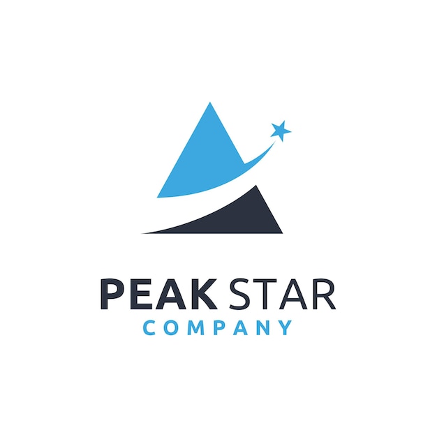 Top mountain peak met swoosh rising star voor succes zakelijk logo-ontwerp
