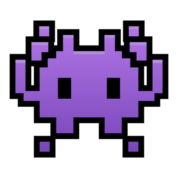 Vettore emoticon di alta qualità mostro spaziale gioco classico mostro alieno viola emoji grafica a 8 bit elemento popolare