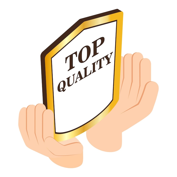 वेक्टर top quality icon isometric vector golden top quality sign in human hand icon choice concept