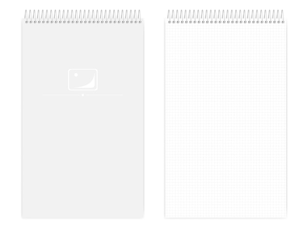 Top spiral grid lined notebook vector mockup wire bound legal size squared paper notepad mockup