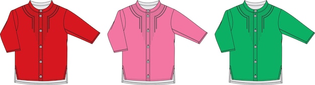 top talloze baby nehru shirt platte schets technische tekening vector illustratie sjabloon
