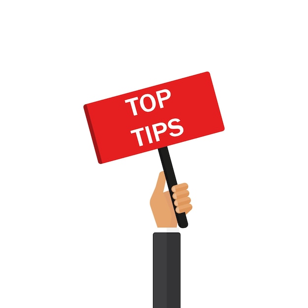 Top tips illustration, Man hold banner.