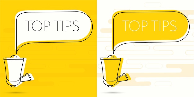 Top tips megaphone and colorful yellow speech bubble