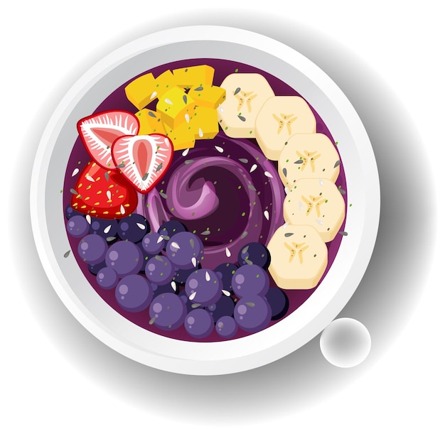 벡터 흰색 배경에 상위 뷰 acai 음식 그릇