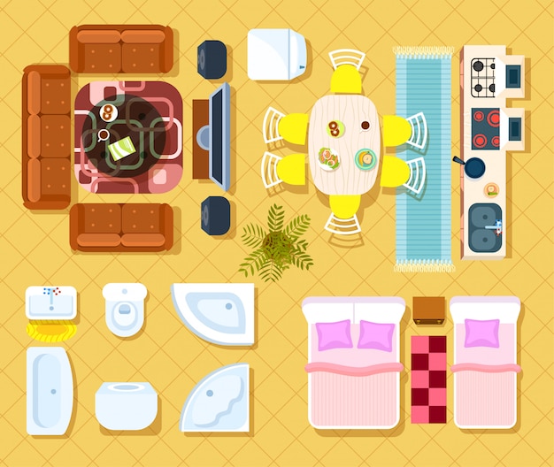 Vector top view apartment interior set