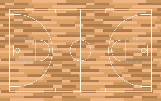 Top view of basketball court line with wooden floor