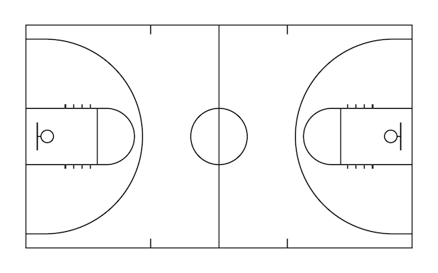 Vettore vista dall'alto della linea del campo da basket