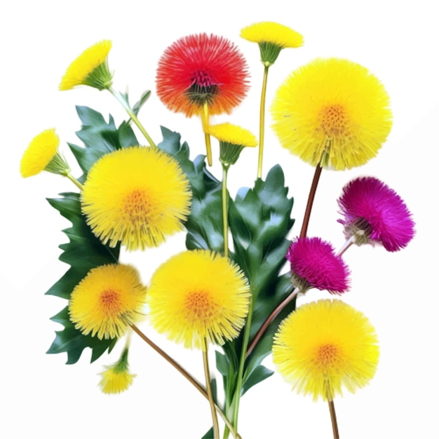 Top view beautiful flower arrangement isolated on white background with Dandelion