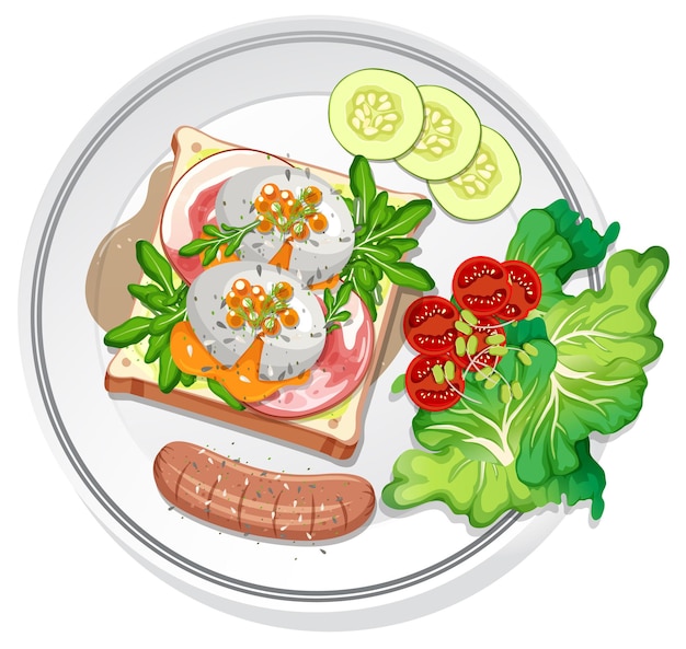 Vector top view of breakfast dish isolated