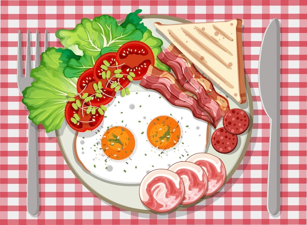 Top view of breakfast in a plate