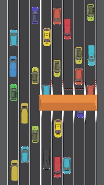 Top view of car vehicle on road with toll highway speed road traffic view from above