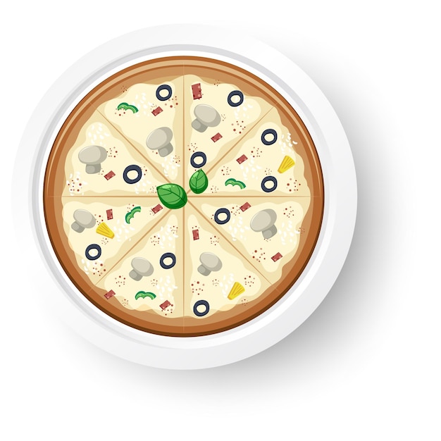 Vector top view of cheese pizza on white background