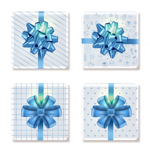 Vector top view on christmas white gift boxes