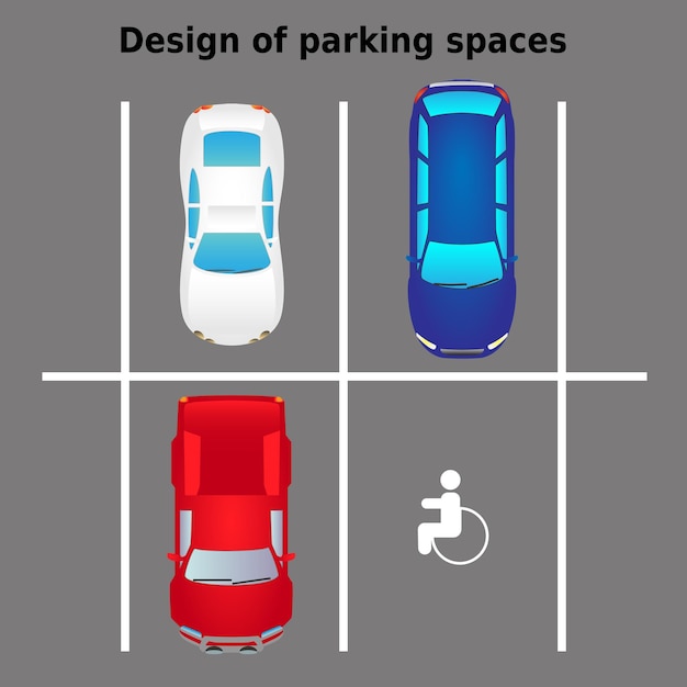 Вид сверху на городскую парковку векторная иллюстрация Различные автомобили в плоском стиле Зона парковки