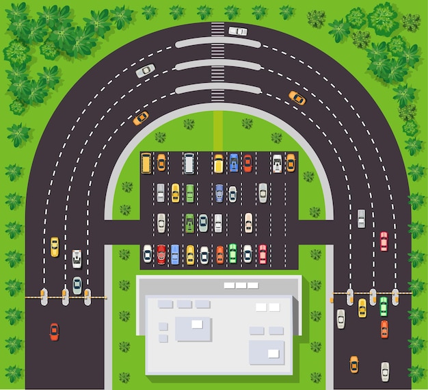 top view of city map crossroads of urban streets with traffic automobile and a lot of cars