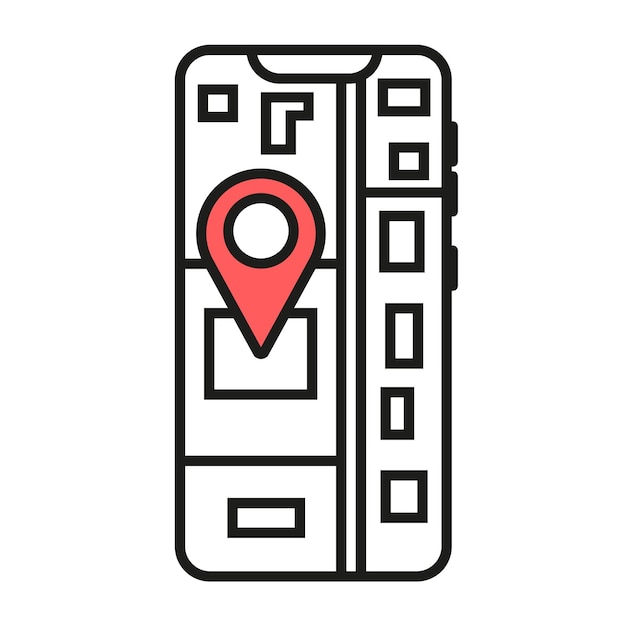 Вид сверху на карту города на экране телефона Простая линейная иконка с изображением пункта назначения на экране