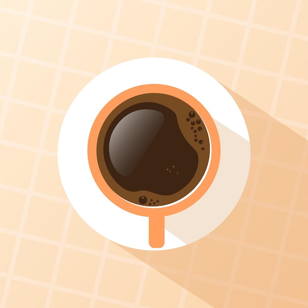 Вид сверху на чашку кофе на пастельном оранжевом фоне Concept Creative Banner with Coffee Cup Design