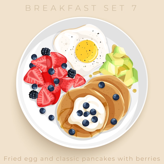 Vector top view of delicious breakfast set isolated on beige background :  illustration