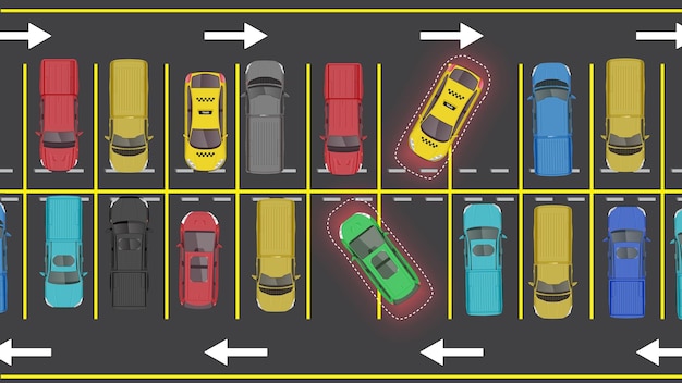 top view flat of car vehicle with bad driving behavior parking in parking lot spot