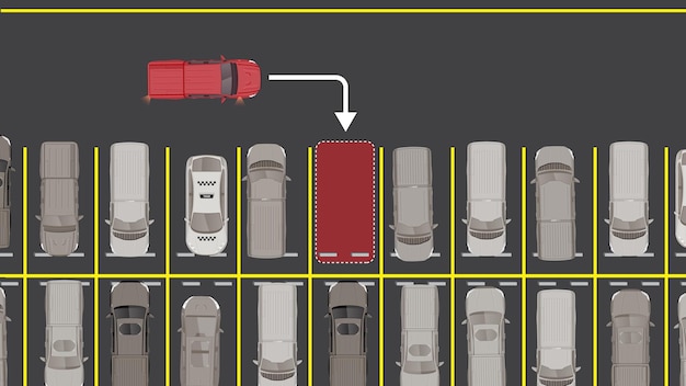 Vector top view flat of car vehicle with spot in parking lot