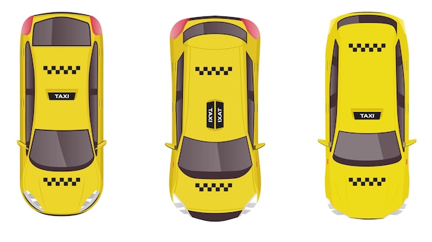 Vector top view flat cartoon of yellow taxi transport car vehicle