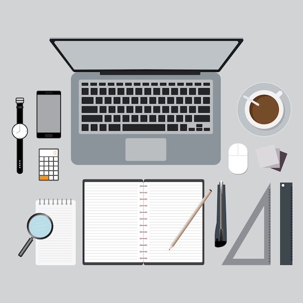 Top view of flat design workplace illustration