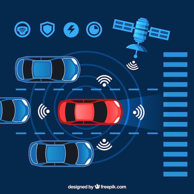 Vista dall'alto della futuristica auto autonoma con design piatto