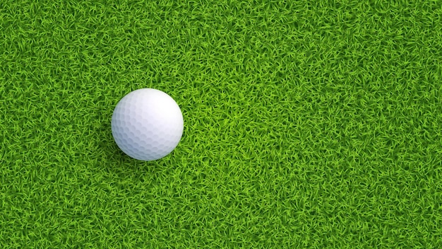 Vector top view of golf ball on green grass texture with empty space for your content realistic vector