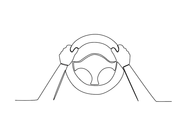 Top view of hands holding steering wheel Dia do motorista oneline drawing