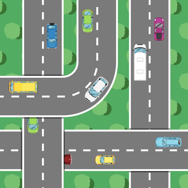 Vector top view highway traffic in rush hour banner