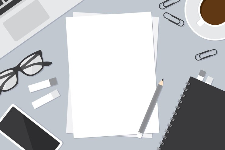 Vector top view image of workspace with office supplies business concept flat design vector illustration