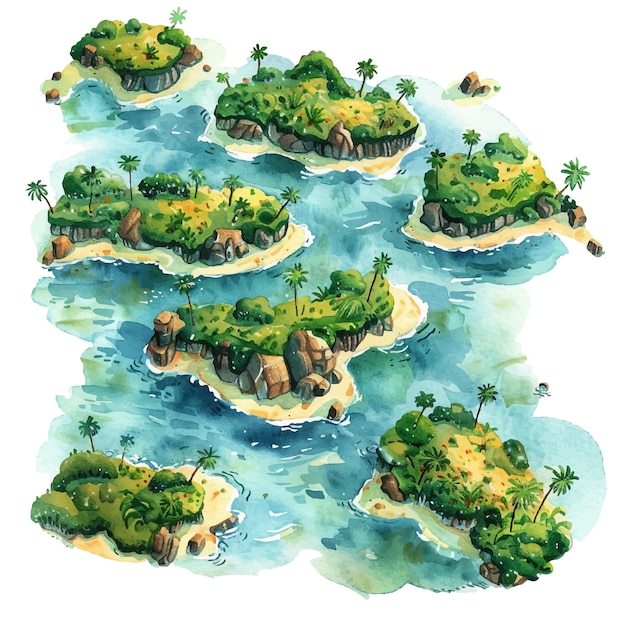 Vector top view of islands vector illustration in watercolour style