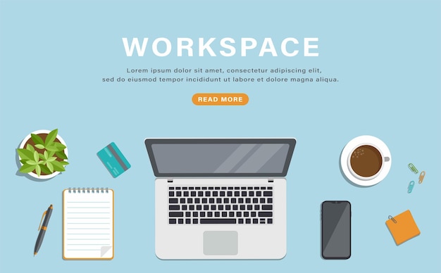 ベクトル トップビューラップトップスマートフォンステーショナリービジネス研究オンライン作業のための職場