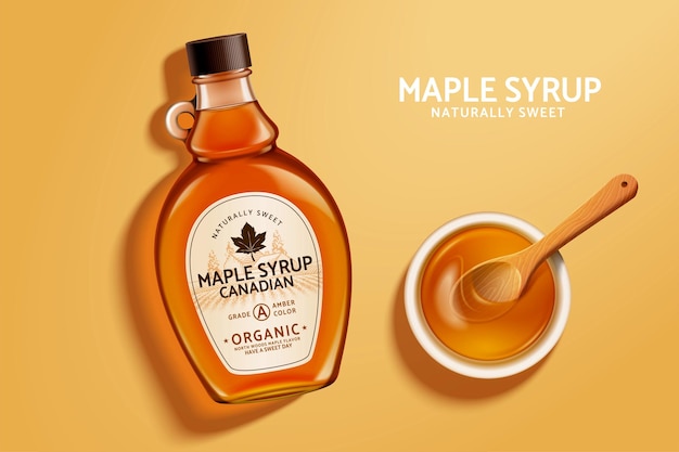 Vector top view of maple syrup bottle