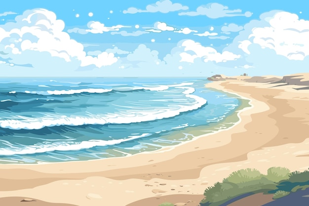 Top view of the ocean beach with soft waves summer landscape flat landscap vector art illustration