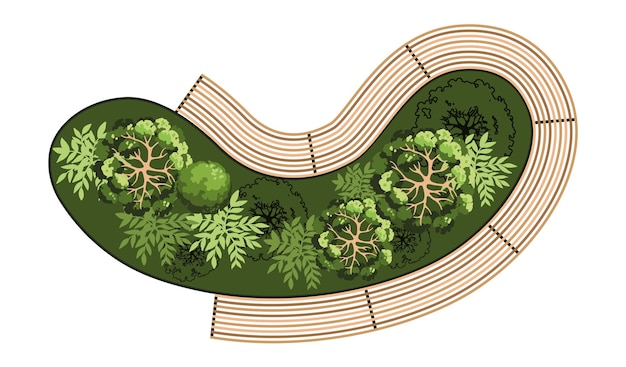 ベクトル 建築景観計画のためのベンチのトップビュー 樹木と緑のベンチ ベクトル