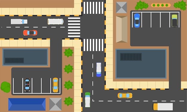 Верхний вид городской парковки парковочные места для автомобилей иллюстрация зоны парковки плоский стиль дизайна