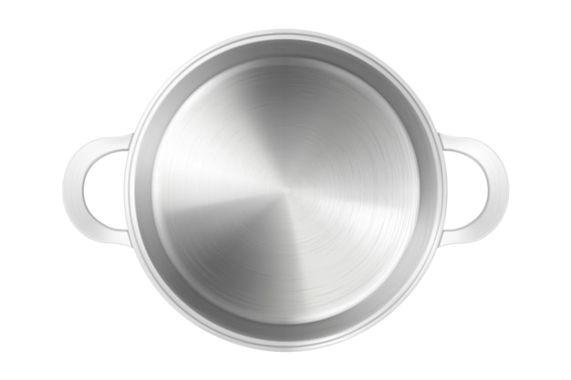 Вектор Верхний вид пустой стальной кастрюли или сковородки, изолированной на белом фоне.
