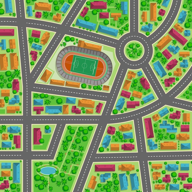 任意のデザインの都市フラット図の平面図