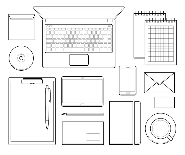 Modello di mockup di design aziendale per ufficio vista dall'alto