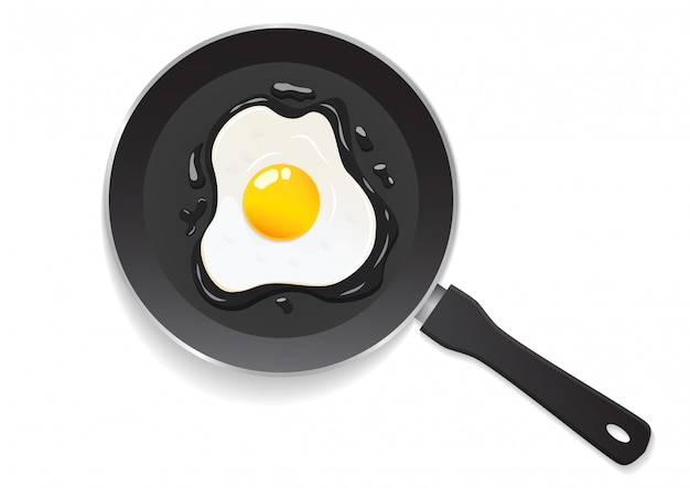 Top view of pan with fried egg