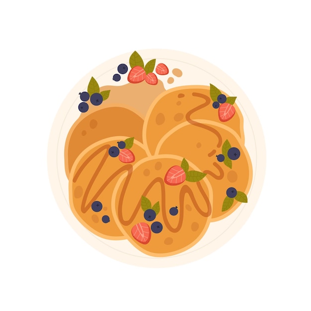 Vector top view of plate with pancakes