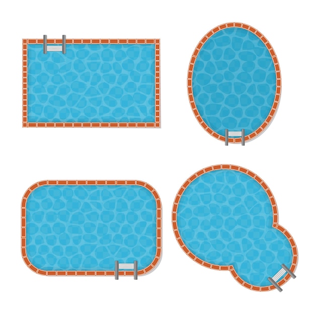 Top view of pool set with transparent blue water different form of leisure.