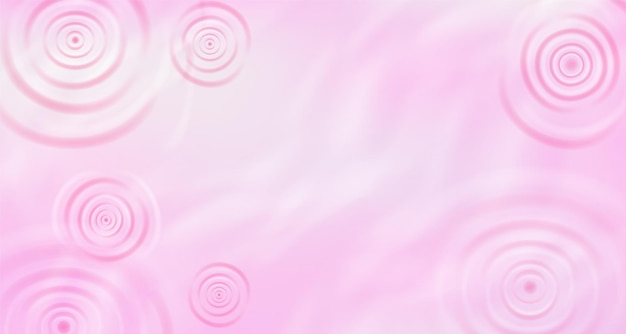 ベクトル ピンクの背景に雨滴から上から見る現実的な円の放射状の水の波紋