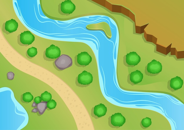 Vector top view of the river