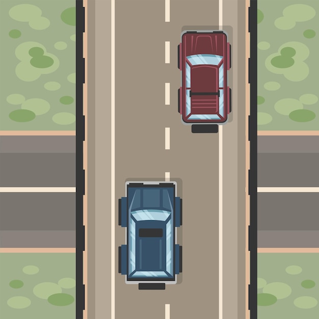 Vector top view of the road and driving cars vector illustration